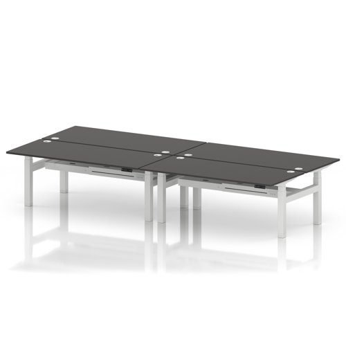 Air Back-to-Back 1800 x 800mm Height Adjustable 4 Person Office Bench Desk Carbon Grey Top with Cable Ports White Frame