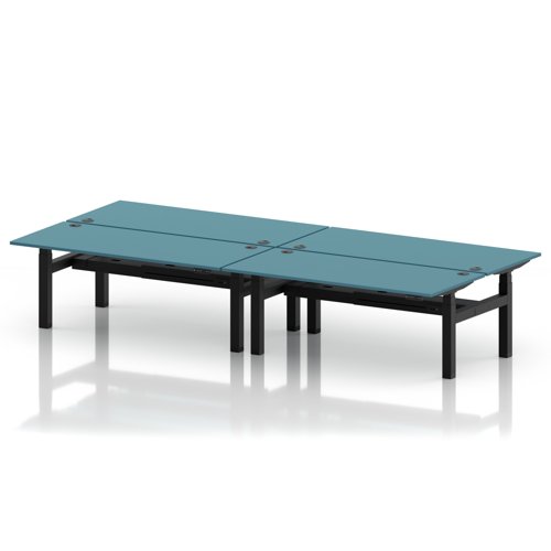 Air Back-to-Back 1800 x 800mm Height Adjustable 4 Person Office Bench Desk Dark Teal Top with Cable Ports Black Frame