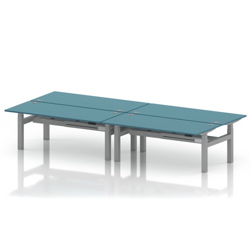 Air Back-to-Back 1800 x 800mm Height Adjustable 4 Person Office Bench Desk Dark Teal Top with Cable Ports Silver Frame