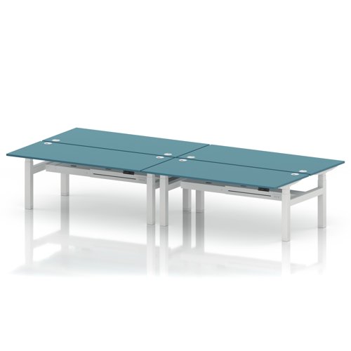 Air Back-to-Back 1800 x 800mm Height Adjustable 4 Person Office Bench Desk Dark Teal Top with Cable Ports White Frame