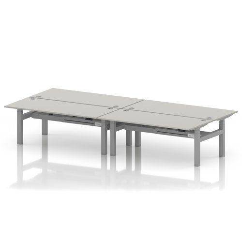 Air Back-to-Back 1800 x 800mm Height Adjustable 4 Person Office Bench Desk Dove Grey Top with Cable Ports Silver Frame