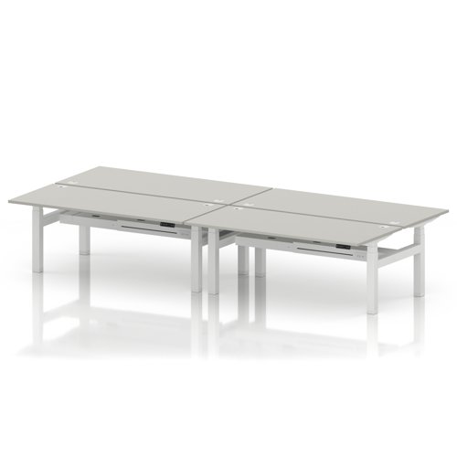 Air Back-to-Back 1800 x 800mm Height Adjustable 4 Person Office Bench Desk Dove Grey Top with Cable Ports White Frame