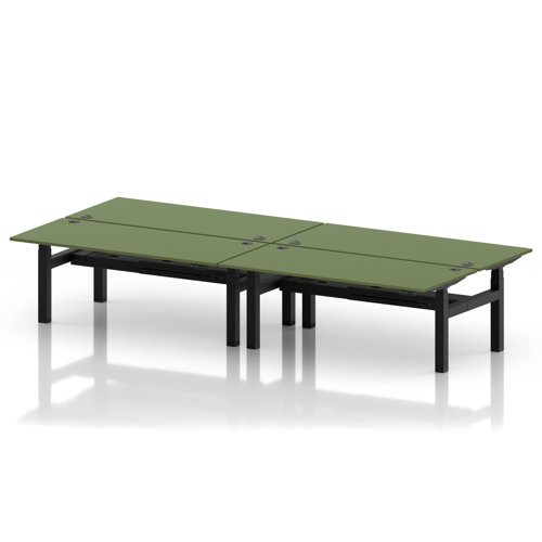 Air Back-to-Back 1800 x 800mm Height Adjustable 4 Person Office Bench Desk Moss Green Top with Cable Ports Black Frame