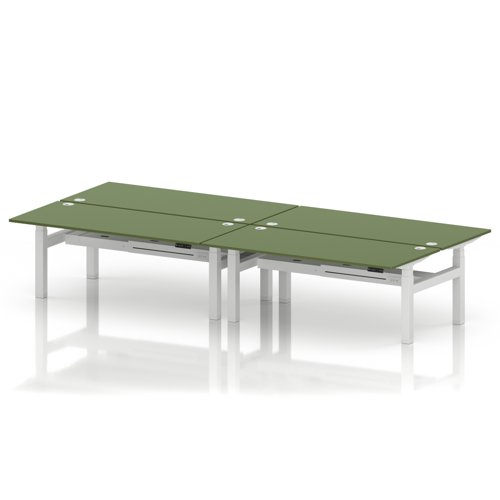 Air Back-to-Back 1800 x 800mm Height Adjustable 4 Person Office Bench Desk Moss Green Top with Cable Ports White Frame