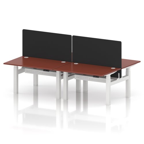 Air Back-to-Back 1200 x 800mm Height Adjustable 4 Person Office Bench Desk Brick Red Top with Cable Ports White Frame with Black Straight Screen