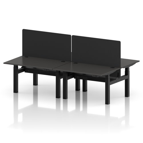 Air Back-to-Back 1200 x 800mm Height Adjustable 4 Person Office Bench Desk Carbon Grey Top with Cable Ports Black Frame with Black Straight Screen