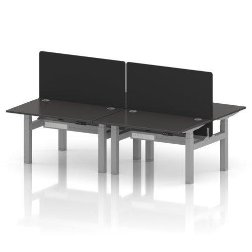 Air Back-to-Back 1200 x 800mm Height Adjustable 4 Person Office Bench Desk Carbon Grey Top with Cable Ports Silver Frame with Black Straight Screen