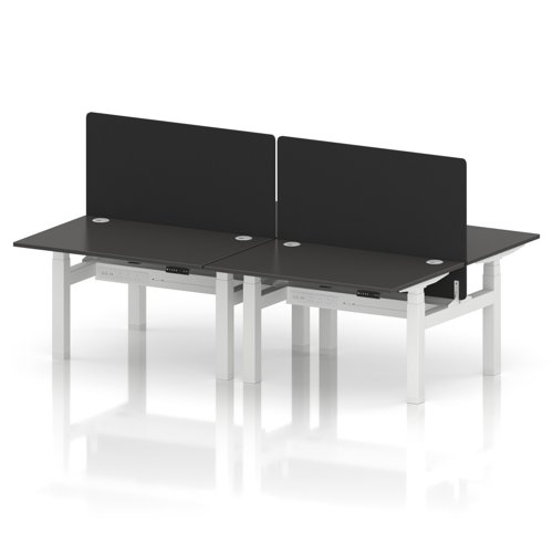 Air Back-to-Back 1200 x 800mm Height Adjustable 4 Person Office Bench Desk Carbon Grey Top with Cable Ports White Frame with Black Straight Screen