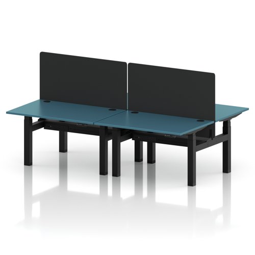 Air Back-to-Back 1200 x 800mm Height Adjustable 4 Person Office Bench Desk Dark Teal Top with Cable Ports Black Frame with Black Straight Screen