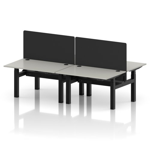 Air Back-to-Back 1200 x 800mm Height Adjustable 4 Person Office Bench Desk Dove Grey Top with Cable Ports Black Frame with Black Straight Screen