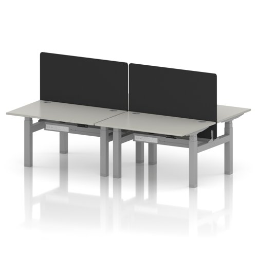 Air Back-to-Back 1200 x 800mm Height Adjustable 4 Person Office Bench Desk Dove Grey Top with Cable Ports Silver Frame with Black Straight Screen