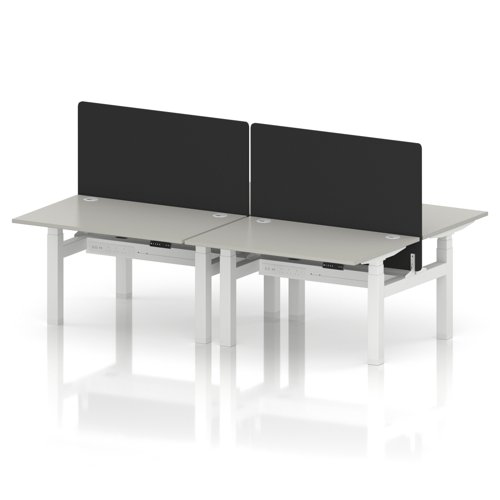 Air Back-to-Back 1200 x 800mm Height Adjustable 4 Person Office Bench Desk Dove Grey Top with Cable Ports White Frame with Black Straight Screen