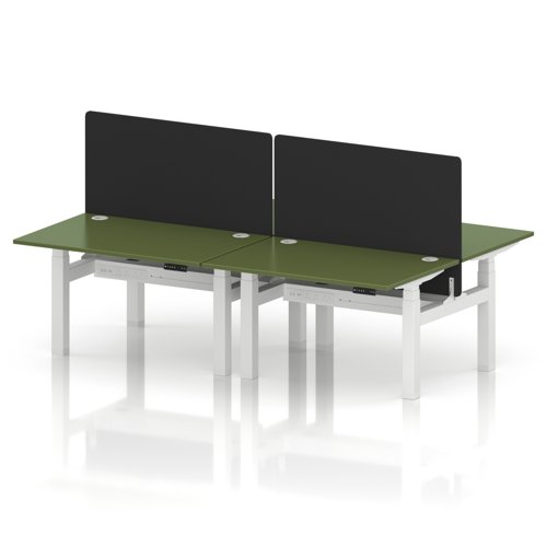 Air Back-to-Back 1200 x 800mm Height Adjustable 4 Person Office Bench Desk Moss Green Top with Cable Ports White Frame with Black Straight Screen