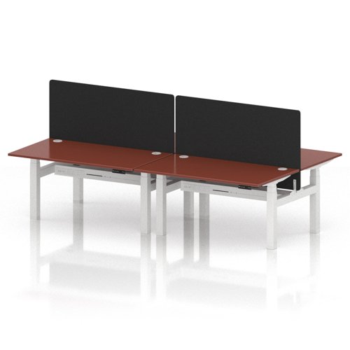 Air Back-to-Back 1400 x 800mm Height Adjustable 4 Person Office Bench Desk Brick Red Top with Cable Ports White Frame with Black Straight Screen