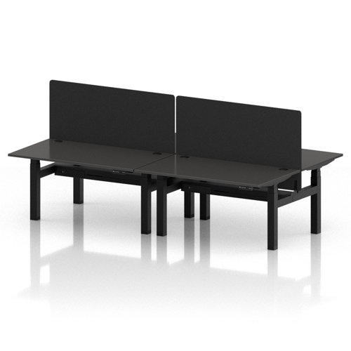 Air Back-to-Back 1400 x 800mm Height Adjustable 4 Person Office Bench Desk Carbon Grey Top with Cable Ports Black Frame with Black Straight Screen