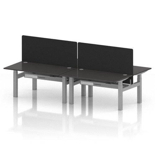 Air Back-to-Back 1400 x 800mm Height Adjustable 4 Person Office Bench Desk Carbon Grey Top with Cable Ports Silver Frame with Black Straight Screen
