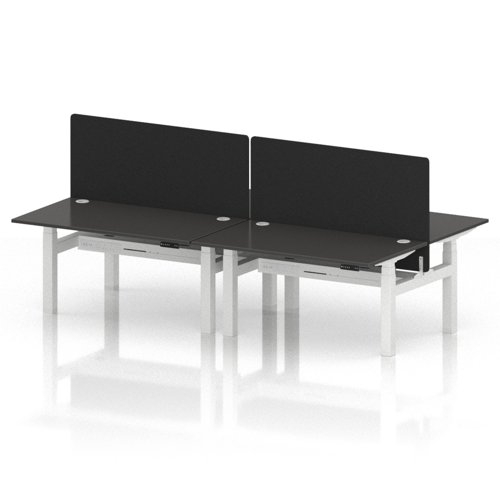 Air Back-to-Back 1400 x 800mm Height Adjustable 4 Person Office Bench Desk Carbon Grey Top with Cable Ports White Frame with Black Straight Screen