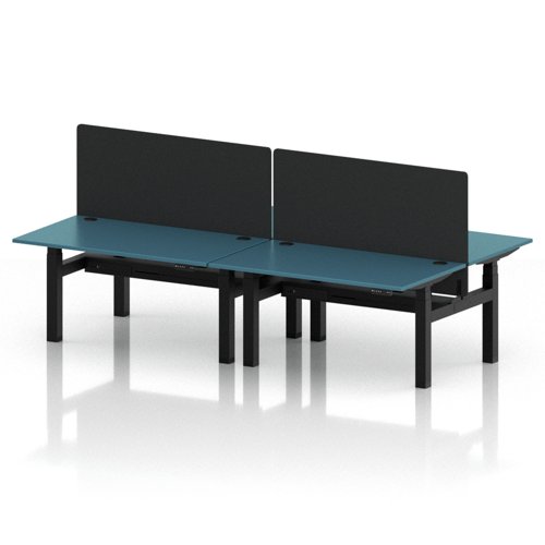 Air Back-to-Back 1400 x 800mm Height Adjustable 4 Person Office Bench Desk Dark Teal Top with Cable Ports Black Frame with Black Straight Screen