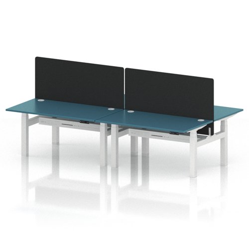 Air Back-to-Back 1400 x 800mm Height Adjustable 4 Person Office Bench Desk Dark Teal Top with Cable Ports White Frame with Black Straight Screen