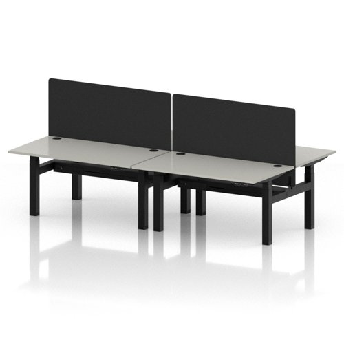 Air Back-to-Back 1400 x 800mm Height Adjustable 4 Person Office Bench Desk Dove Grey Top with Cable Ports Black Frame with Black Straight Screen