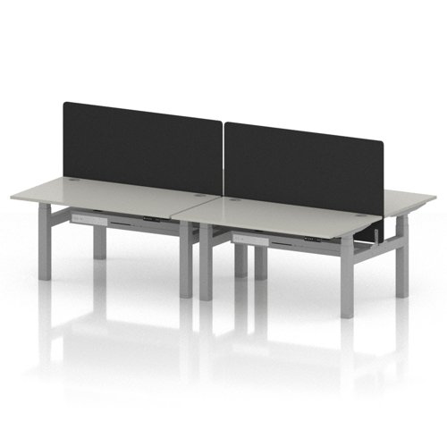 Air Back-to-Back 1400 x 800mm Height Adjustable 4 Person Office Bench Desk Dove Grey Top with Cable Ports Silver Frame with Black Straight Screen