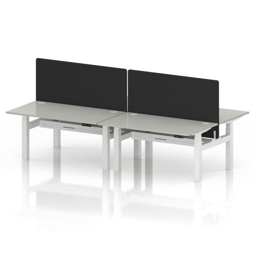 Air Back-to-Back 1400 x 800mm Height Adjustable 4 Person Office Bench Desk Dove Grey Top with Cable Ports White Frame with Black Straight Screen