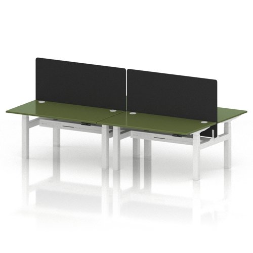 Air Back-to-Back 1400 x 800mm Height Adjustable 4 Person Office Bench Desk Moss Green Top with Cable Ports White Frame with Black Straight Screen