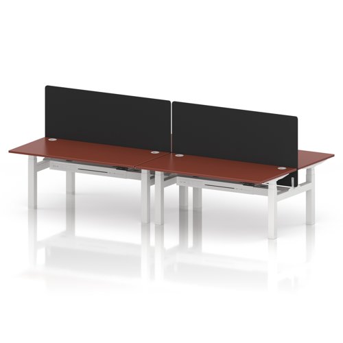 Air Back-to-Back 1600 x 800mm Height Adjustable 4 Person Office Bench Desk Brick Red Top with Cable Ports White Frame with Black Straight Screen