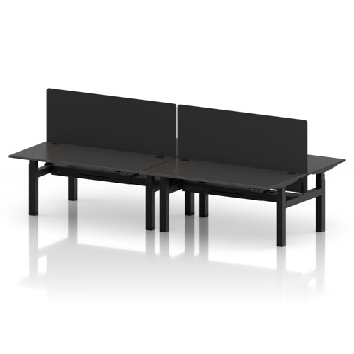 Air Back-to-Back 1600 x 800mm Height Adjustable 4 Person Office Bench Desk Carbon Grey Top with Cable Ports Black Frame with Black Straight Screen