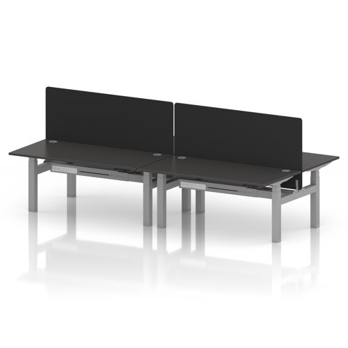 Air Back-to-Back 1600 x 800mm Height Adjustable 4 Person Office Bench Desk Carbon Grey Top with Cable Ports Silver Frame with Black Straight Screen