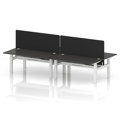 Air Back-to-Back 1600 x 800mm Height Adjustable 4 Person Office Bench Desk Carbon Grey Top with Cable Ports White Frame with Black Straight Screen