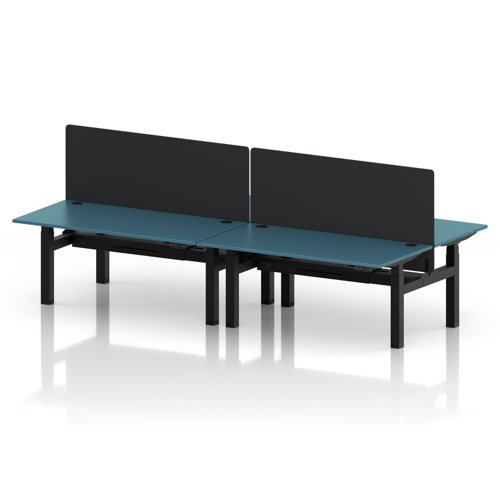 Air Back-to-Back 1600 x 800mm Height Adjustable 4 Person Office Bench Desk Dark Teal Top with Cable Ports Black Frame with Black Straight Screen