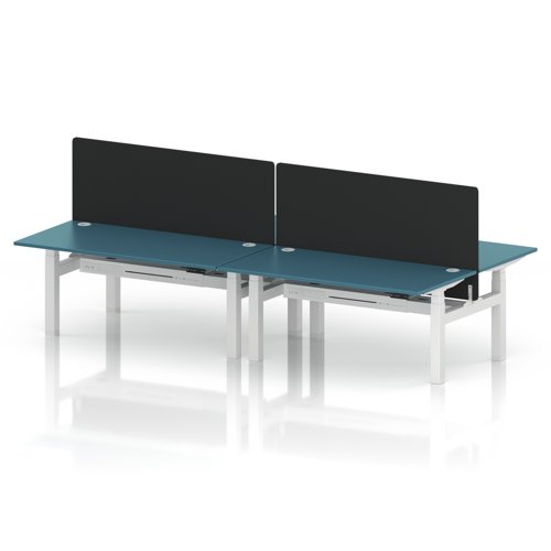 Air Back-to-Back 1600 x 800mm Height Adjustable 4 Person Office Bench Desk Dark Teal Top with Cable Ports White Frame with Black Straight Screen