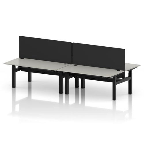 Air Back-to-Back 1600 x 800mm Height Adjustable 4 Person Office Bench Desk Dove Grey Top with Cable Ports Black Frame with Black Straight Screen
