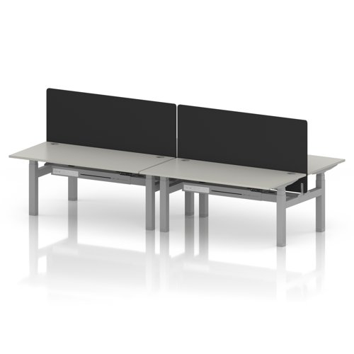 Air Back-to-Back 1600 x 800mm Height Adjustable 4 Person Office Bench Desk Dove Grey Top with Cable Ports Silver Frame with Black Straight Screen