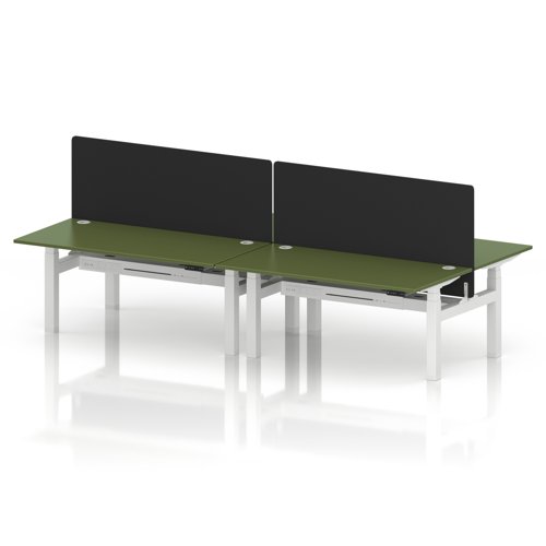 Air Back-to-Back 1600 x 800mm Height Adjustable 4 Person Office Bench Desk Moss Green Top with Cable Ports White Frame with Black Straight Screen