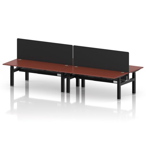 Air Back-to-Back 1800 x 800mm Height Adjustable 4 Person Office Bench Desk Brick Red Top with Cable Ports Silver Frame with Black Straight Screen