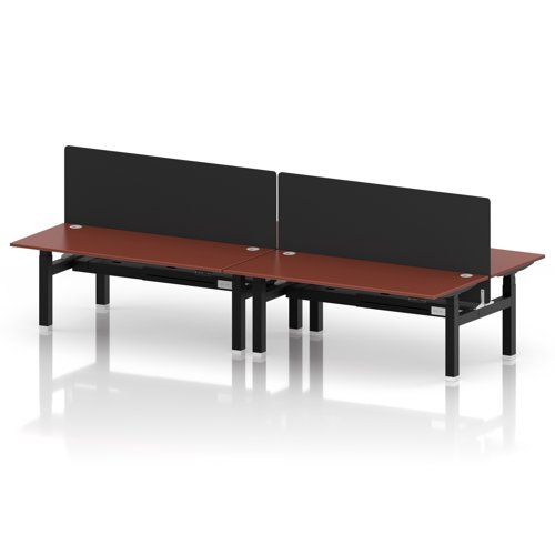 Air Back-to-Back 1800 x 800mm Height Adjustable 4 Person Office Bench Desk Brick Red Top with Cable Ports White Frame with Black Straight Screen