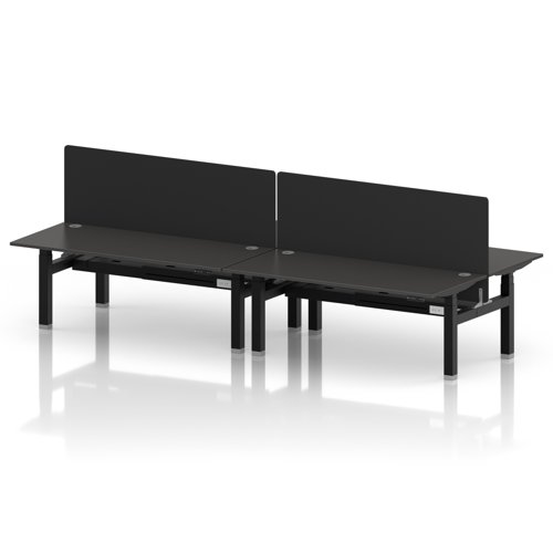 Air Back-to-Back 1800 x 800mm Height Adjustable 4 Person Office Bench Desk Carbon Grey Top with Cable Ports Silver Frame with Black Straight Screen