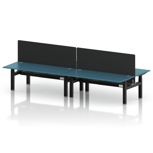 Air Back-to-Back 1800 x 800mm Height Adjustable 4 Person Office Bench Desk Dark Teal Top with Cable Ports Silver Frame with Black Straight Screen