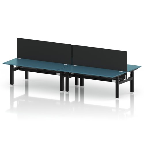 Air Back-to-Back 1800 x 800mm Height Adjustable 4 Person Office Bench Desk Dark Teal Top with Cable Ports White Frame with Black Straight Screen