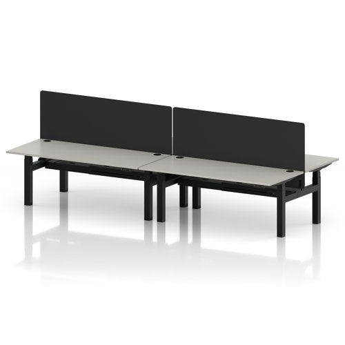 Air Back-to-Back 1800 x 800mm Height Adjustable 4 Person Office Bench Desk Dove Grey Top with Cable Ports Black Frame with Black Straight Screen