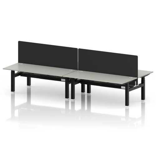 Air Back-to-Back 1800 x 800mm Height Adjustable 4 Person Office Bench Desk Dove Grey Top with Cable Ports White Frame with Black Straight Screen