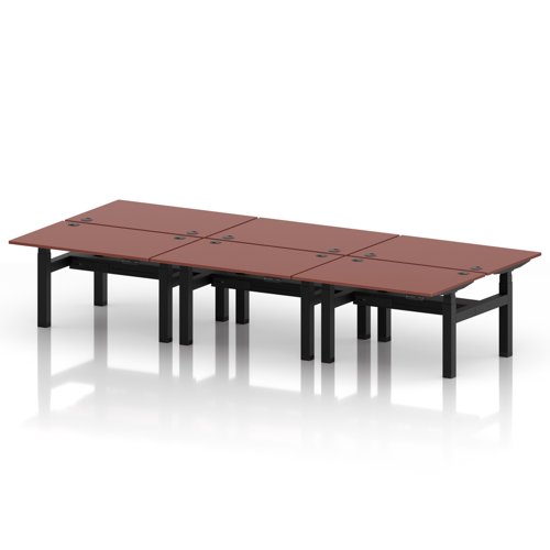 Air Back-to-Back 1200 x 800mm Height Adjustable 6 Person Office Bench Desk Brick Red Top with Cable Ports Black Frame