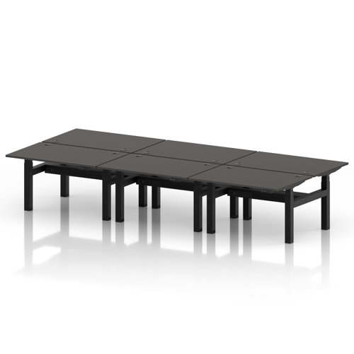 Air Back-to-Back 1200 x 800mm Height Adjustable 6 Person Office Bench Desk Carbon Grey Top with Cable Ports Black Frame