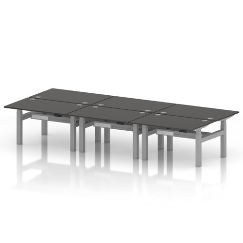 Air Back-to-Back 1200 x 800mm Height Adjustable 6 Person Office Bench Desk Carbon Grey Top with Cable Ports Silver Frame