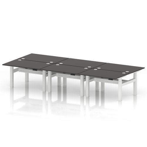 Air Back-to-Back 1200 x 800mm Height Adjustable 6 Person Office Bench Desk Carbon Grey Top with Cable Ports White Frame