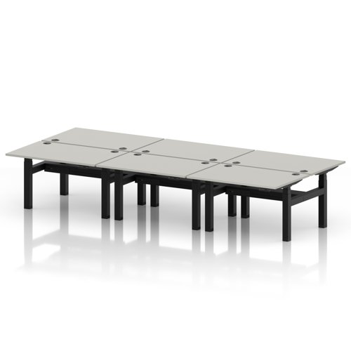 Air Back-to-Back 1200 x 800mm Height Adjustable 6 Person Office Bench Desk Dove Grey Top with Cable Ports Black Frame