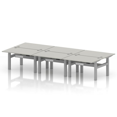 Air Back-to-Back 1200 x 800mm Height Adjustable 6 Person Office Bench Desk Dove Grey Top with Cable Ports Silver Frame