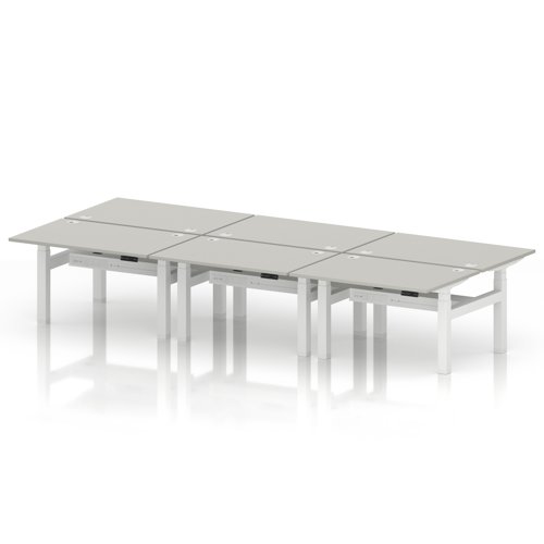 Air Back-to-Back 1200 x 800mm Height Adjustable 6 Person Office Bench Desk Dove Grey Top with Cable Ports White Frame